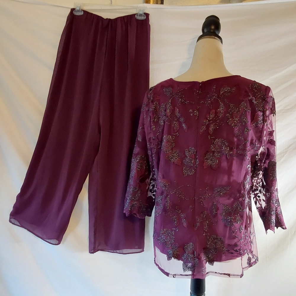 Alex Evening Petite twin set Top Blouse Large PWith Matching Pants Petite Large - Picture 6 of 12